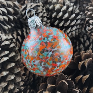 Orange/Turquoise Blown Glass Ornament. Unique Christmas Ornament. Handblown Glass Ornament. Christmas Present. Holiday Gift. Christmas Gift.