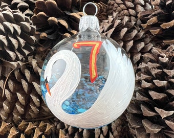 Seven Swans a Swimming. Hallmark's "A Heidelberg Holiday" Featured Handblown Glass Ornament Hand-Painted with 12 Days of Christmas.