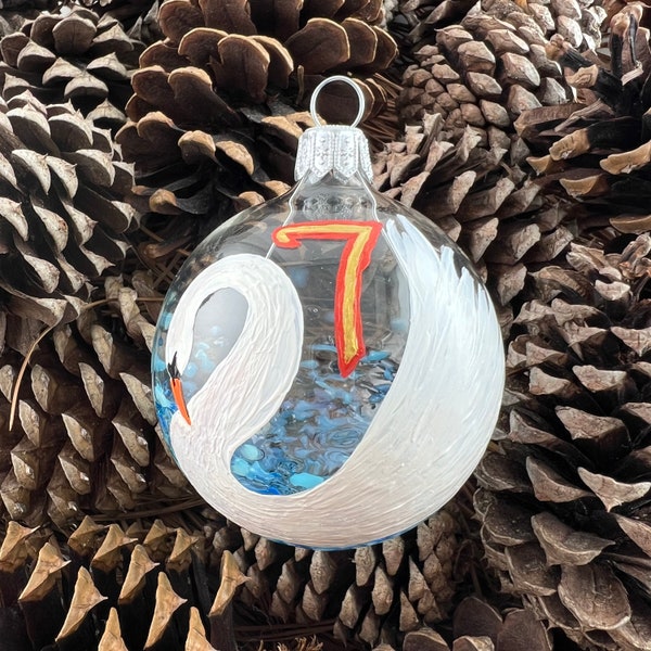 Seven Swans a Swimming. Hallmark's "A Heidelberg Holiday" Featured Handblown Glass Ornament Hand-Painted with 12 Days of Christmas.
