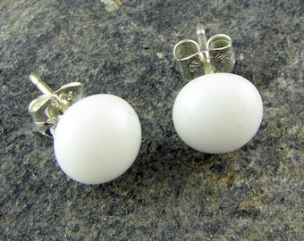 White Fused Glass Stud Earrings on Sterling Silver Post