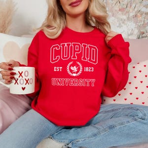 Cupid University Sweatshirt, Cute Valentine&#39;s Day Shirt, Funny College Sweatshirt, Love Crewneck Sweatshirt, Cupid Crewneck