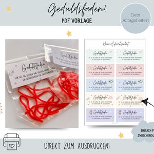 Puede incluir: Cartas de paciencia imprimibles con un diseño colorido que presenta un arcoíris, nubes y estrellas. Las cartas dicen "Geduldsfaden", que se traduce como "cuerda de paciencia" en inglés. Las cartas están diseñadas para usarse como un recordatorio para ser paciente.
