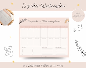Erzieher Wochenplan | Kita Wochenübersicht zum Ausdrucken | 3 Größen (A3, A4, 40×50)
