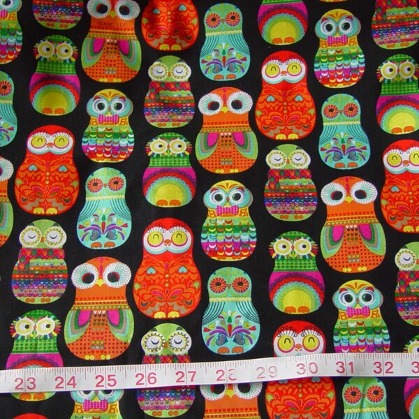 Nesting Matryoshka Russian Owls Dolls Fabric - 2 yards