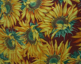 Sunflowers on Red R.E.D. International Textiles Cotton Fabric - 2 yards