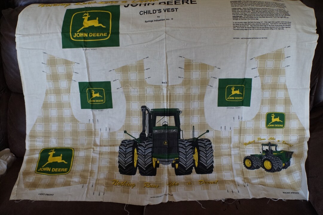 John Deere Child's Vest Green Tractor Fabric Panel Etsy