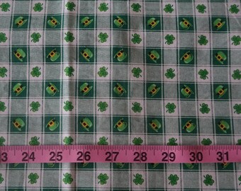 Green Plaid Check Shamrock Leprechaun Hats St Patrick's Day Fabric - 2 yards