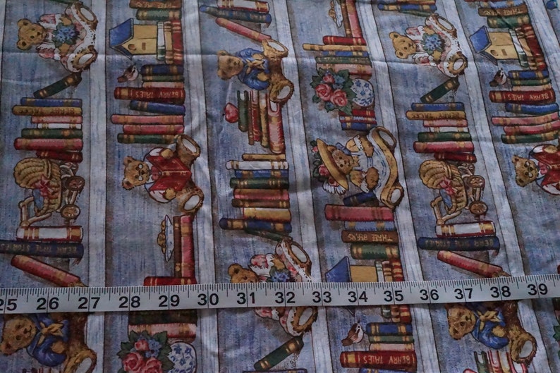 Teddy Bears On Bookshelves Bookshelf Fabric Almost 2 Yards Etsy