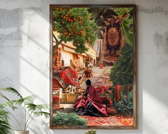 Collage Desi Kunst | Whispers of the Market, Südasiatische Kunst, Desi Poster, braunes Mädchen, Pakistanische Kunst, Digitale Kunst, Desi Mädchen