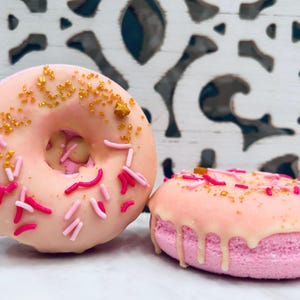 Donut Bath Bombs with cocoa butter frosting