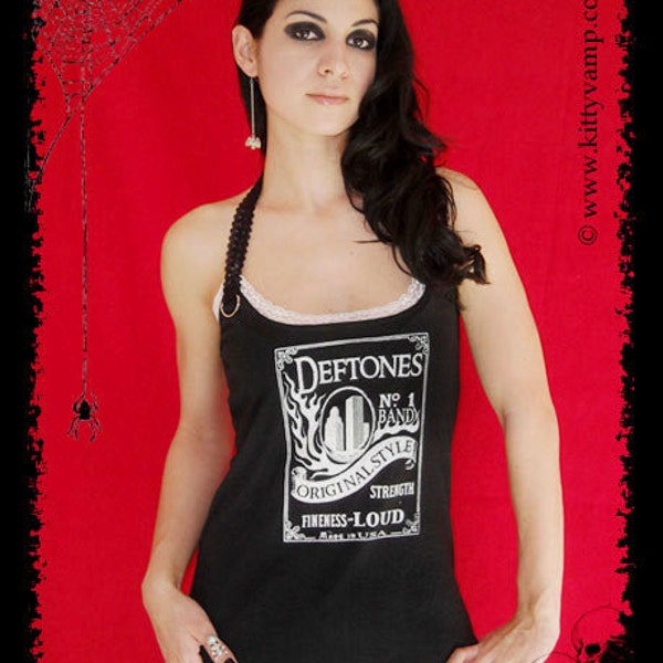 Deftones Metal Rock Chino Whiskey Shirt Halter top Lace L XL