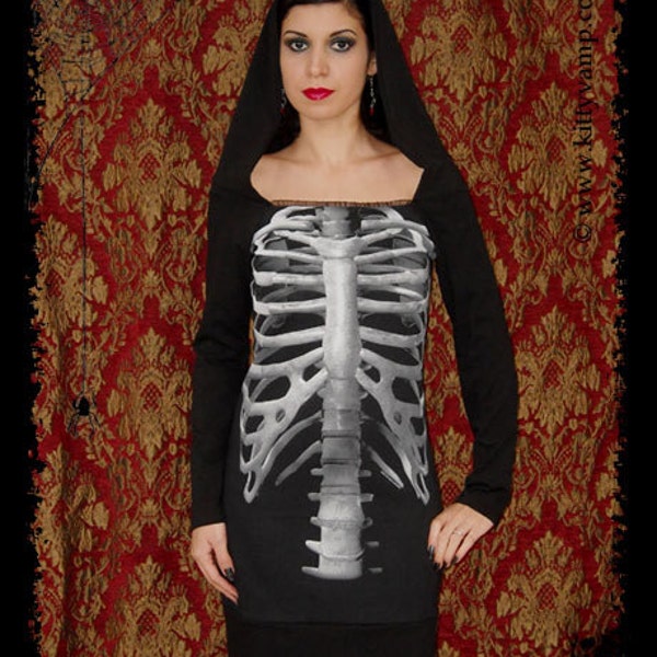 Rib Cage Skeleton Hoodie Dress Halloween Horror shirt gothic clothing ribcage rocker chic altered tee t-shirt dark style gothic hoodie