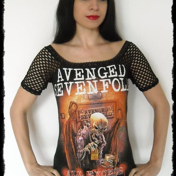 Avenged Sevenfold shirt Heavy metal clothing reconstructed Off Shoulder top Alternative apparel XS