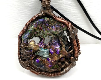 Miniature Fairy Garden Necklace with Forest Frog, Tree of Life and Gemstones in a Mini Terrain build