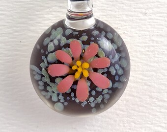 Bitterroot Flower #62, Hand Blown Glass Pendant Necklace