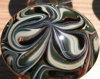 Cabinet Knob, Glass Drawer Pull, Green, Ivory and Black DP004 Hand Blown Glass