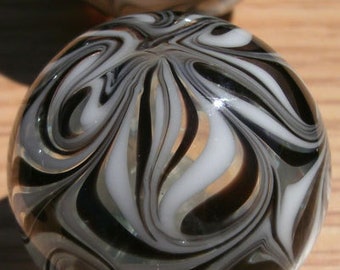 Round, Cabinet Knob, Glass Drawer Pull, Black and White DP012  Round, Hand Blown Glass