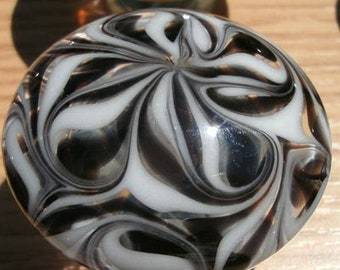 Cabinet Knob, Glass Drawer Pull, Black and White DP012 Hand Blown Glass