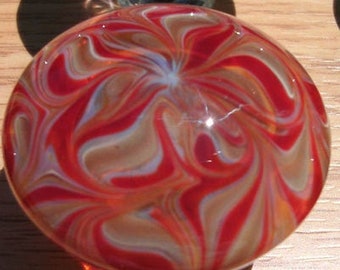 Cabinet Knob, Glass Drawer Pull, Red, Amber, Tan  DP009, Hand Blow Glass