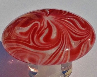 Cabinet Knob, Glass Drawer Pull, Red, White  DP017 Hand Blown Glass