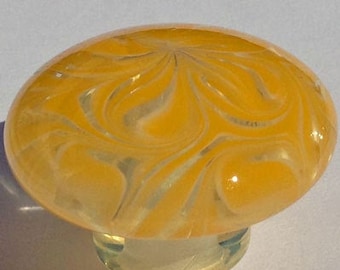 Cabinet Knob, Glass Drawer Pull, Goldenrod, White  DP024 Hand Blown Glass