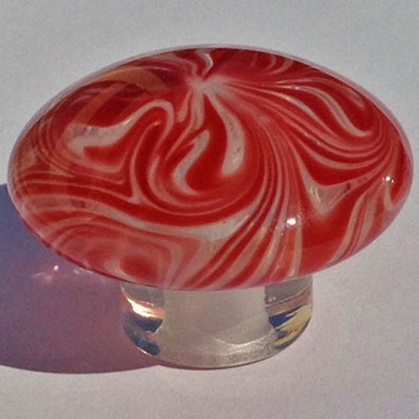 Cabinet Knob, Glass Drawer Pull, Red, White  DP017 Hand Blown Glass