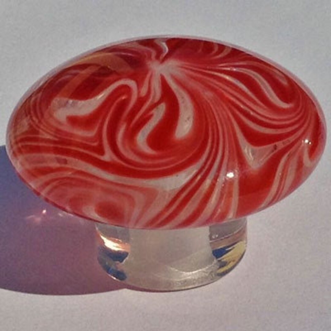 Knob, Glass Drawer Pull, Red, White DP017 Hand Blown Glass Etsy