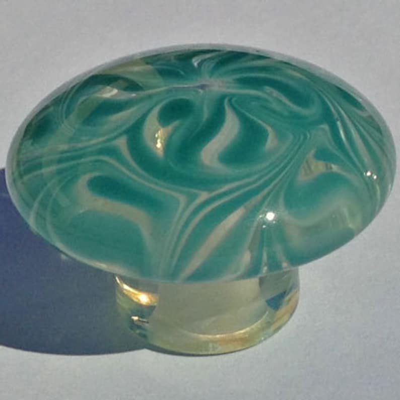 Knobs Glass Drawer PullAqua White DP026 Hand Blown Etsy