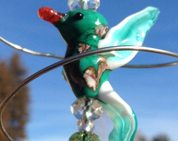 Hand Blown Glass Hummingbird Feeder With Hummingbird Sculpture Etsy