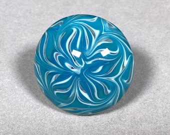 Cabinet Knob, Glass Drawer Pull, Teal, White  DP020 Hand Blown Glass