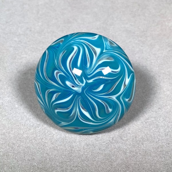 Cabinet Knob, Glass Drawer Pull, Teal, White  DP020 Hand Blown Glass