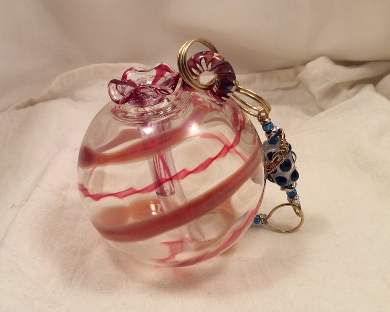 Hummingbird Feeder Blue Boro Glass Bead Blown Glass Hangs Etsy