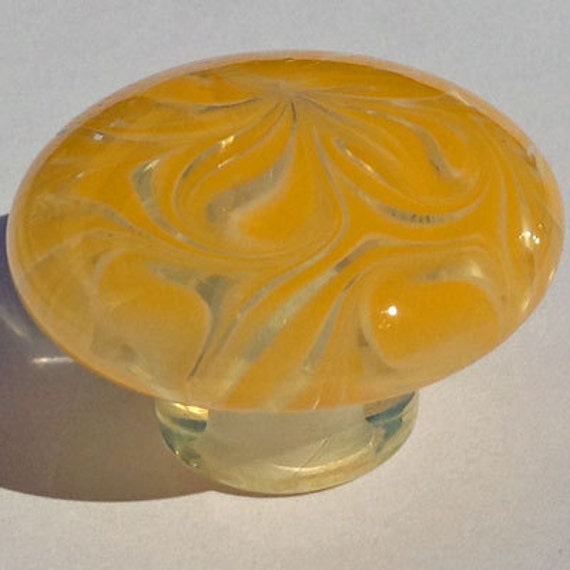 Cabinet Knob Glass Drawer Pull Goldenrod White Dp024 Hand Etsy