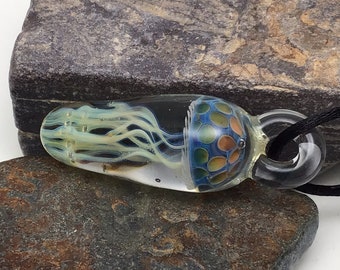 Blown Glass Jellyfish Pendant Necklace on Satin Cord Item#85