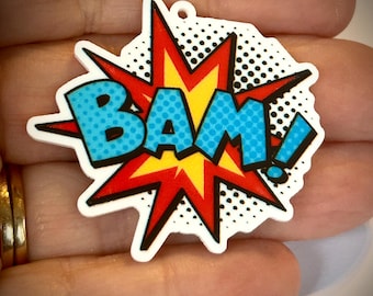 Bam Comic Book Resin Planars, Superhero Jewelry Charms, DIY Craft Supplies