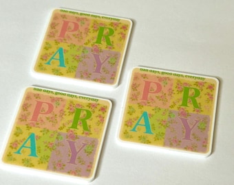 3 PRAY Planar Resins, Flatbacks, planars, hairbow centers, hair bow, craft supplies, badge reels, croc charms, DIY, Christian country, Faith