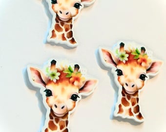 3 boho giraffe planar Resins, Flatbacks,hair bow centers, safari animals, embellishments, baby shower