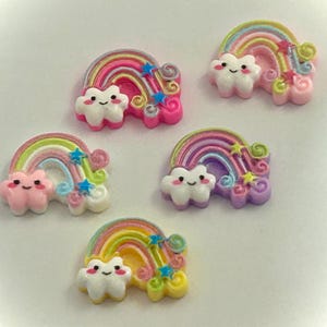 Craft supplies 5 pc mixed color pastels resin rainbow cloud kawaii Flatbacks, DIY, fake baking, hair bow centers, embellishments, accents