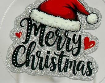3 Deluxe Glitter planar Resins, acrylic Flatbacks, charms,  Christmas, Santa Hat planars