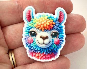Rainbow Llama Planar Resins, Flatbacks, Craft Supplies, Embellishments, DIY, Bow Centers - 3 pieces