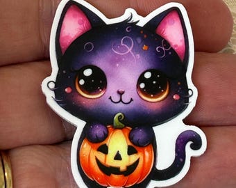 3 Halloween Cat planar Resins,acrylic Flatbacks, hair bow centers, craft supplies, badge reels, embellishments