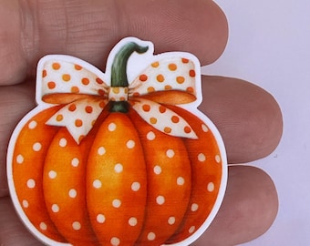 3 polka dot pumpkin planar Resins, acrylic Flatbacks,hair bow centers, fake bake, fall