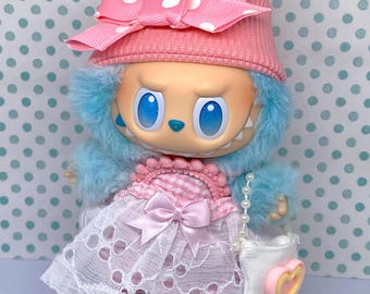 Outfit Clothes for Labubu Love Pink Dress Headband Shoes Purse - NO LABUBU