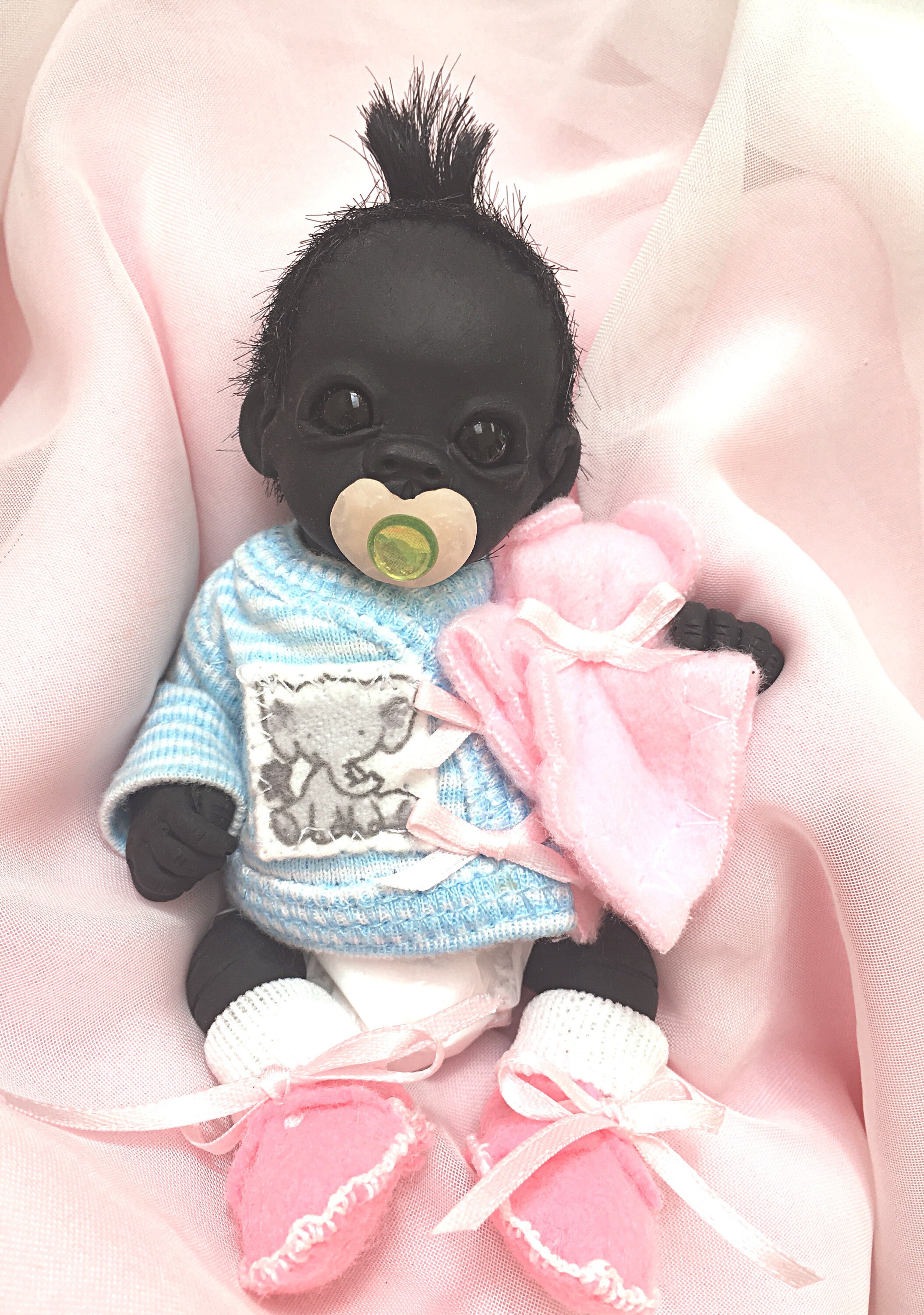 OOAK Baby Sculpted Polymer Clay Monkey Gorilla Doll Poseable