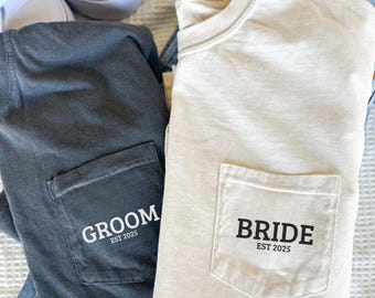 Camiseta Comfort Colors® personalizada para novios y novias, camisa de boda personalizada, camisas a juego para novios y novias de luna de miel, camiseta para fiesta de bodas
