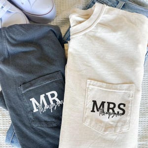 Custom Name Mr & Mrs Comfort Colors® Shirts, Personalized Wedding Shirt, Honeymoon Matching Bride And Groom Shirts, Wedding Party Tee