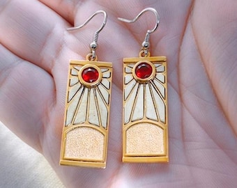 Handmade Hanafuda Rising Sun Earrings, Gold/silver Anime