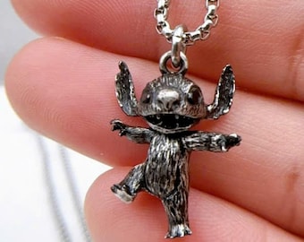 Blue Alien Necklace 950 Silver, Cute Alien Pendant Jewelry for Fans of Cartoon Characters, Alien Necklace, Gift For Daughter, Gift for Her