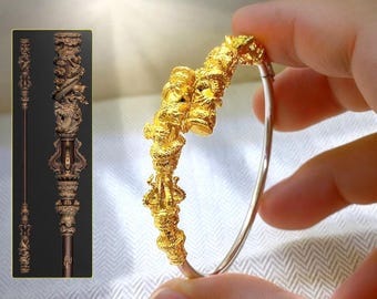 PREMIUM Fanmade Black Myth Wukong Monkey King Bar Bracelet, Handmade Gold and Silver Custom Jewelry, Perfect Gift for Wukong Fans
