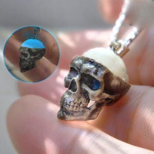 PREMIUM Skull Brain Glows in the Dark Necklace, Handmade Silver 950 Gothic Jewelry, Perfect Halloween Gift or Skull Pendant for Fans